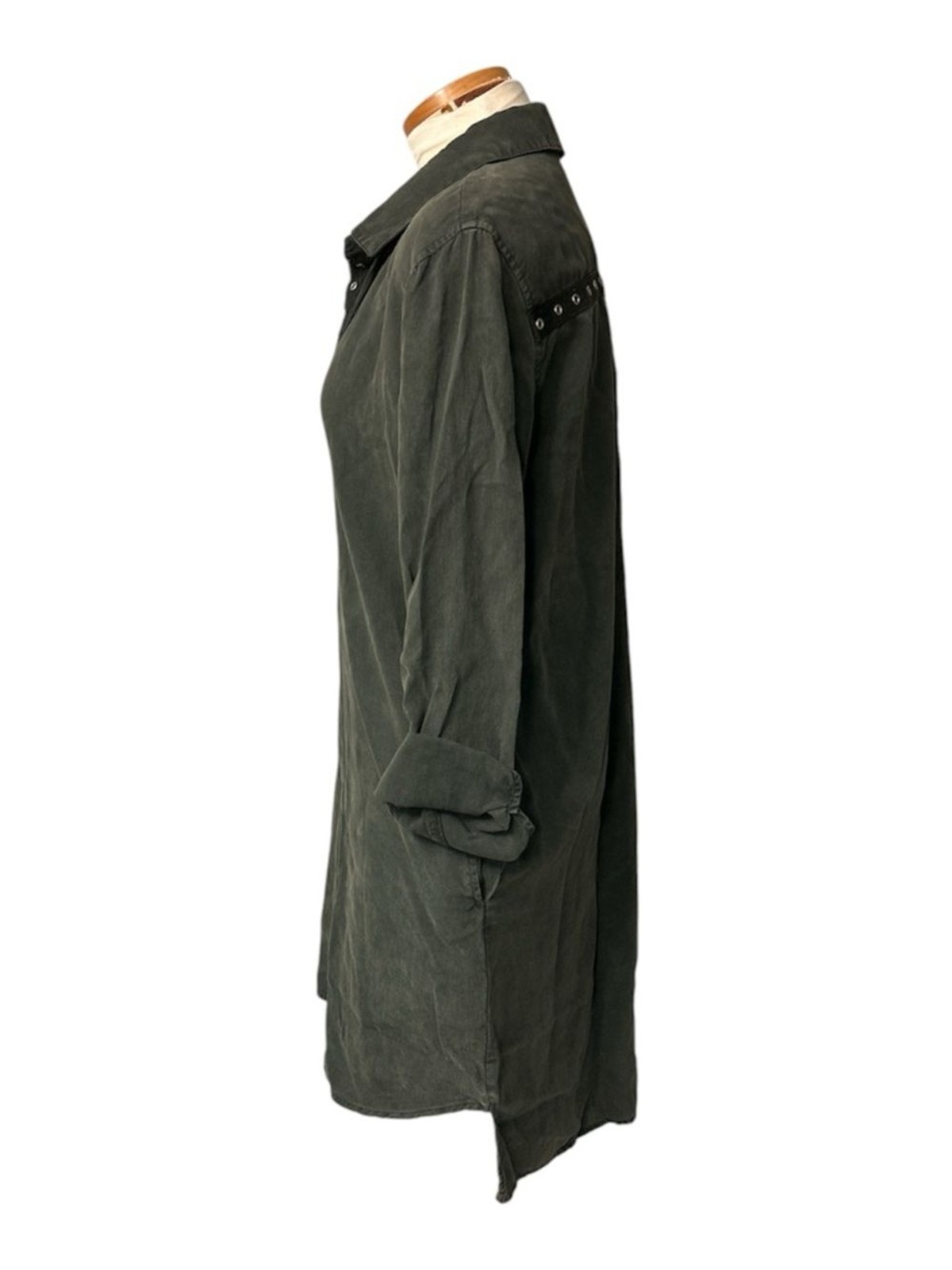 cloth & stone Olive Green Button-Up Shirt Dress Tencel Size Small