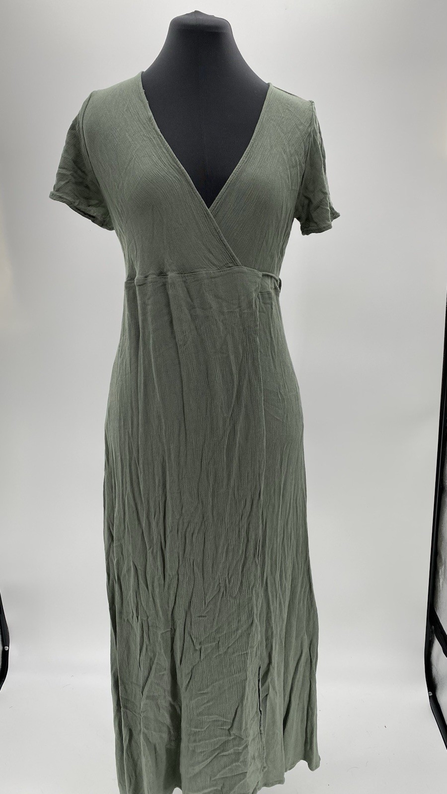 Lulus Much Obliged Wrap Maxi Dress Style RD3537A Size Small Green Short Sleeve
