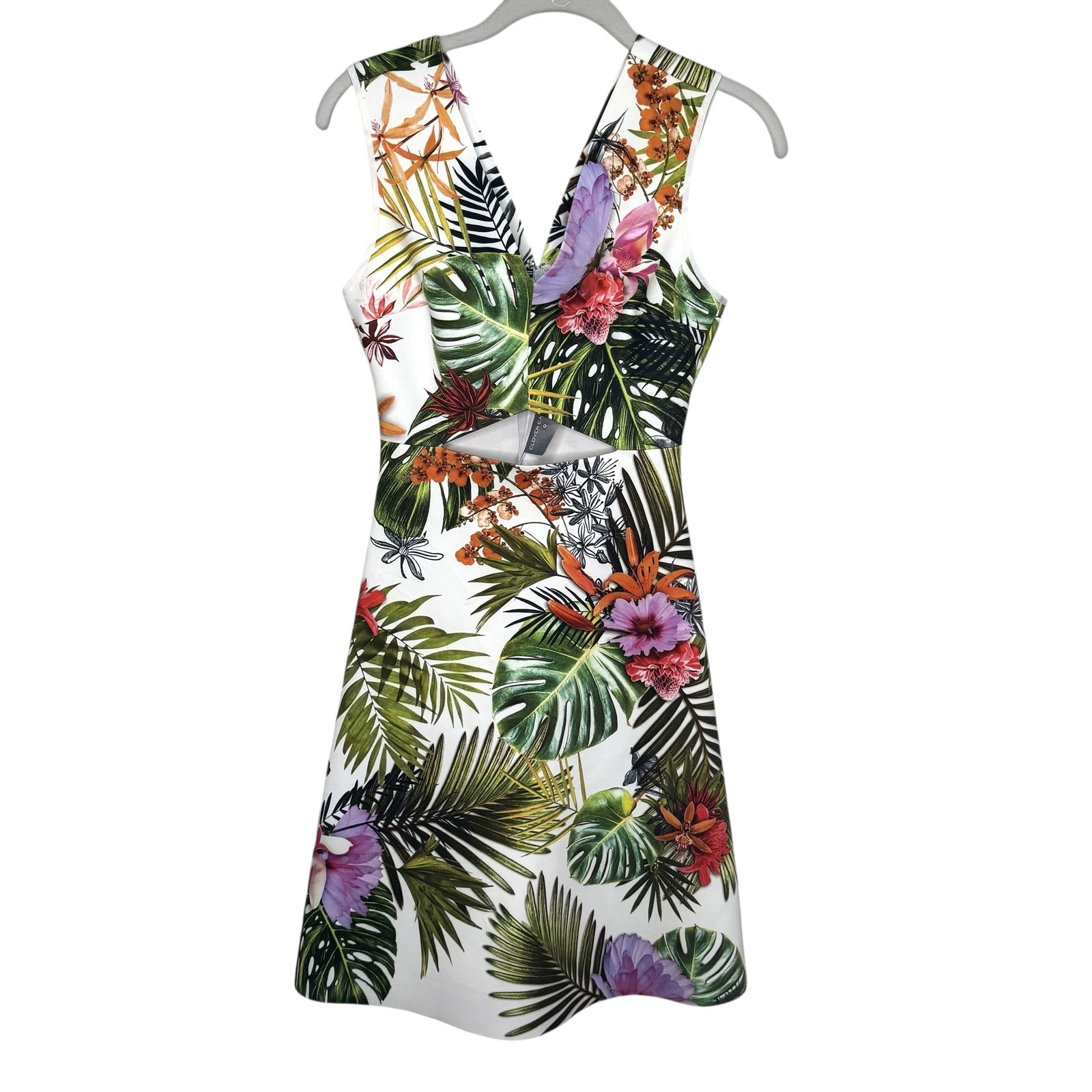 Clover Canyon Dress Womens Small Tropical Floral Print Sleeveless Cutout USA