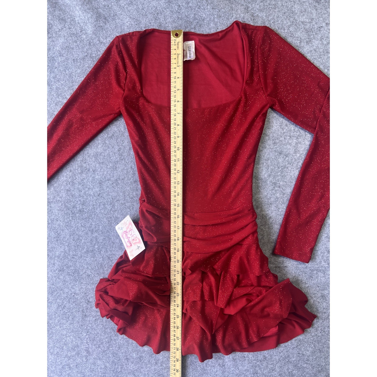 GG Boutique Tiered Ruffle Romper Dress XSmall Red Glitter Long Sleeve Skort