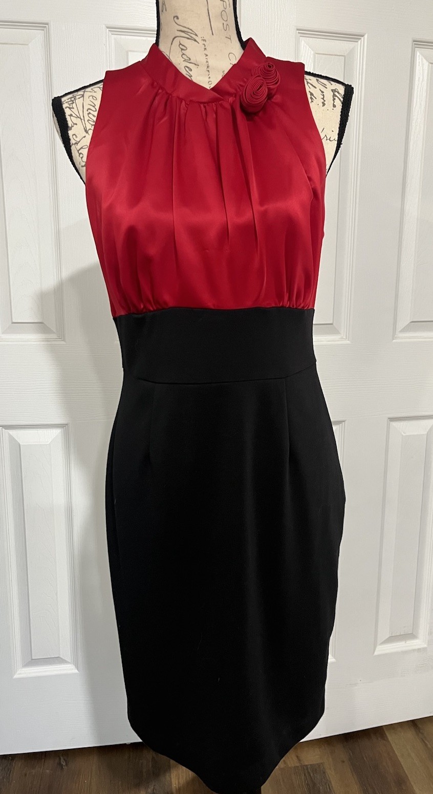 Red Satin And Black Allen B. Dress Size 10 Excellent Condition! Free Shipping!