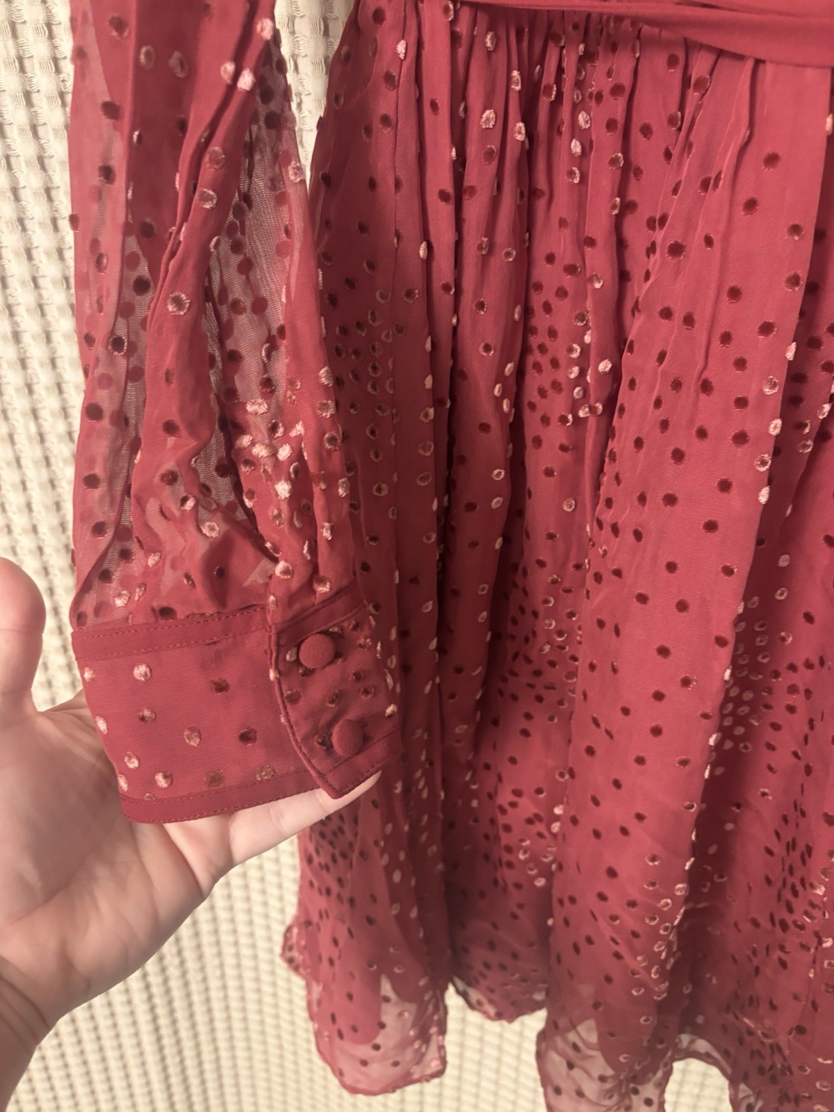 NWT Kate Spade Maroon Festive Confetti Devore Long-Sleeve Mini Dress Size 6