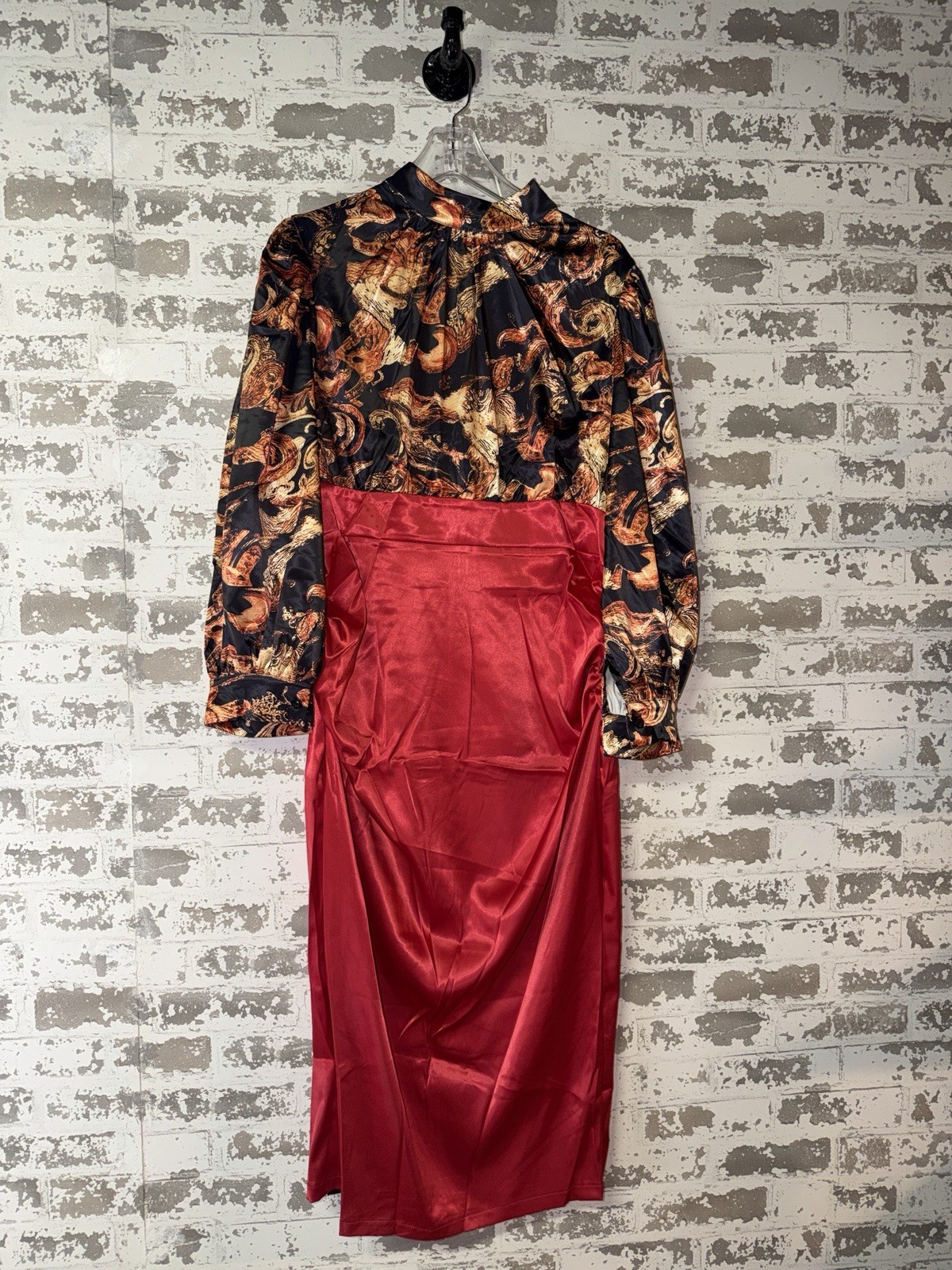NWT! XplusWear High Neck Black Gold Blouse + Red Skirt One Piece Dress – XL