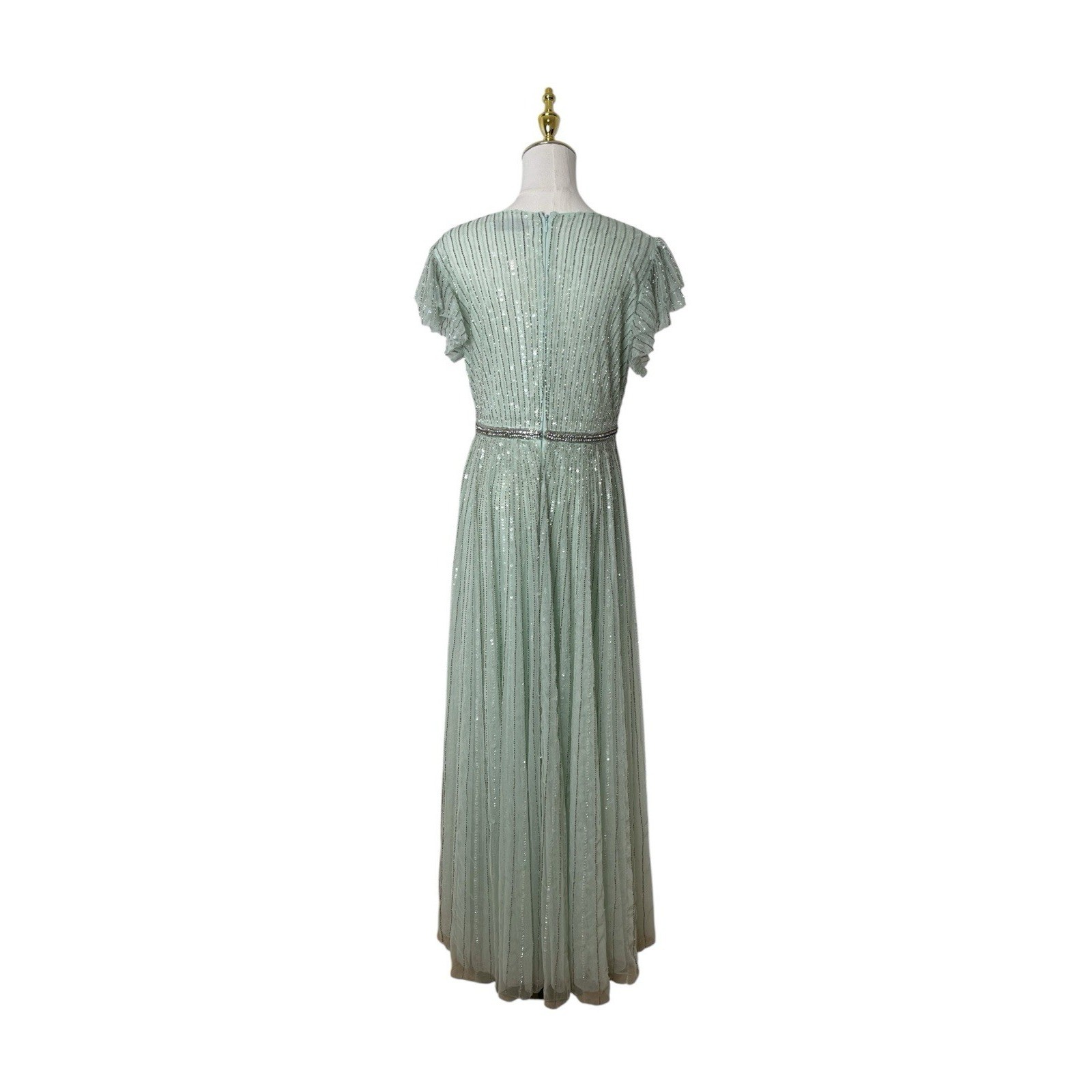 Mac Duggal 5502 Mint Green Sequin Flutter Sleeve A-Line Formal Gown Size 6 $698