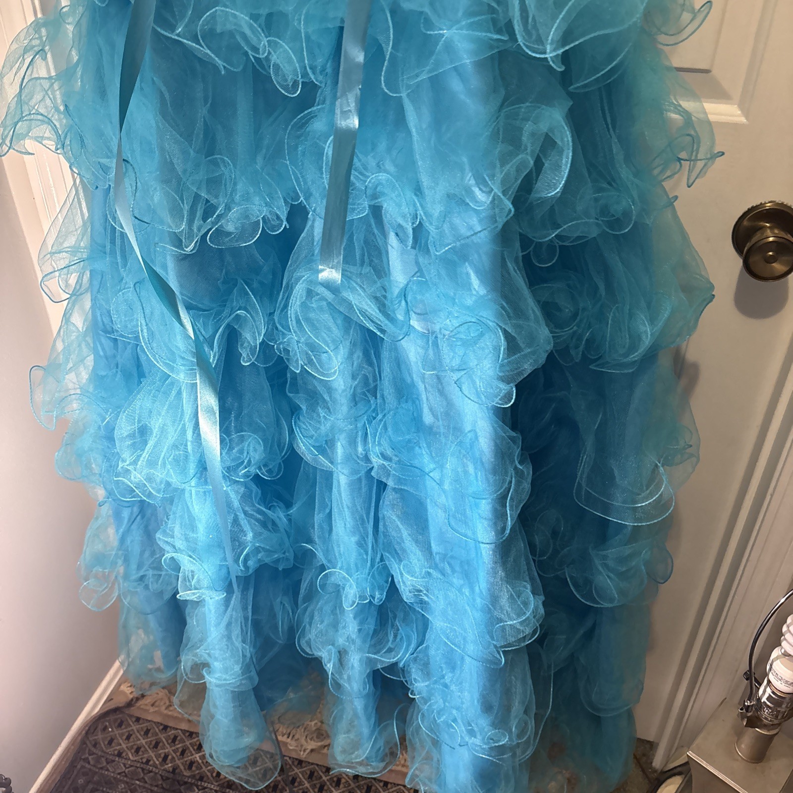 Cassandra Stone For Mac Dougal Size 10 WOW! Peacock Blue Ruffles Ruffles High&Lo