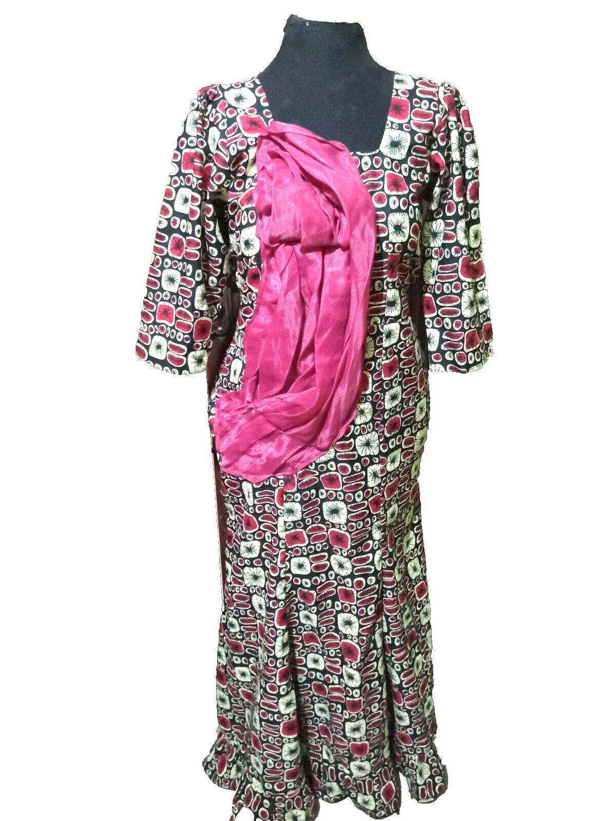 African long dress, Bust: 44, Waist: 42, Hips: 52, Full Length: 62 inches.