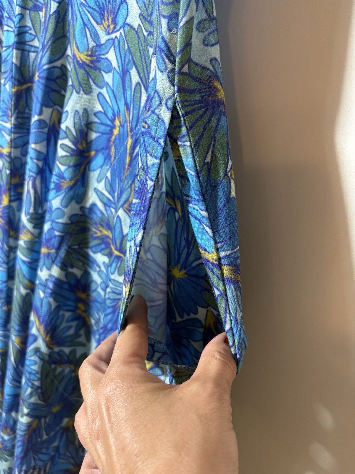 Peruvian Connection Dress Womens Sz M Blue Maldives Maxi Floral Pima Jersey