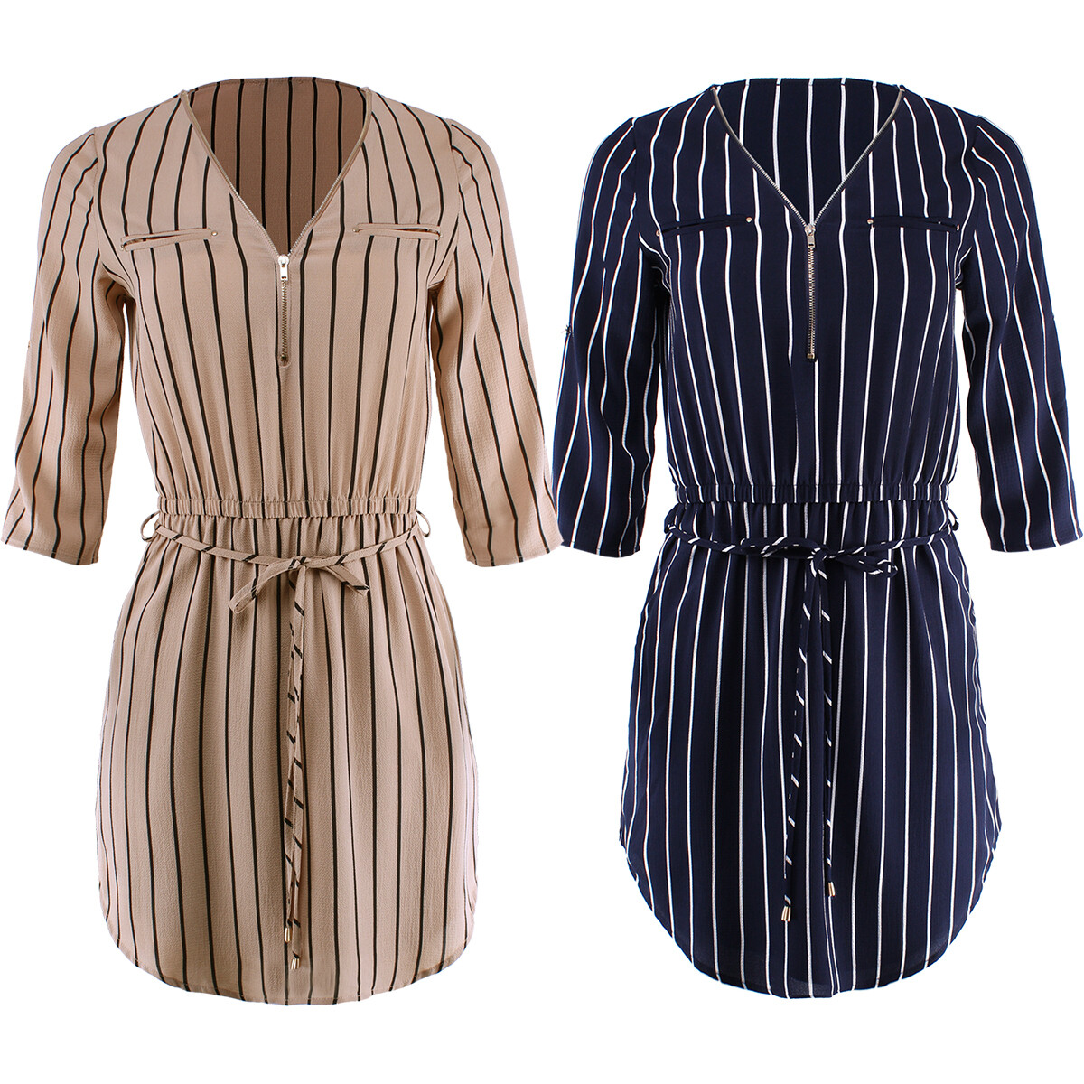 Women’s Elbow Sleeve Vertical Striped Dress