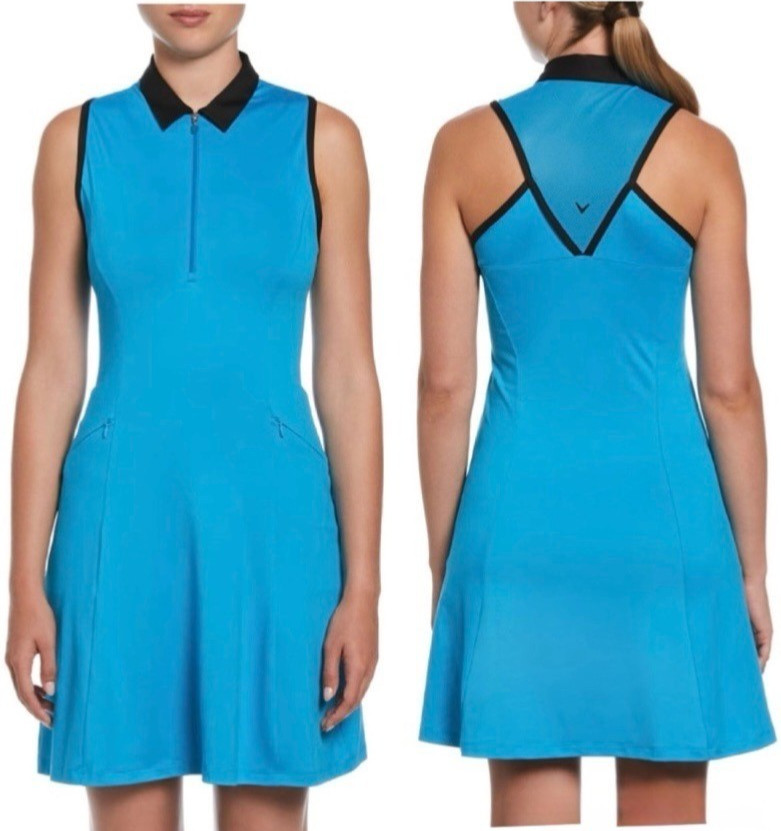 NWT Callaway Racerback Performance Golf Flounce Dress Tennis Blue UPF 50 Small