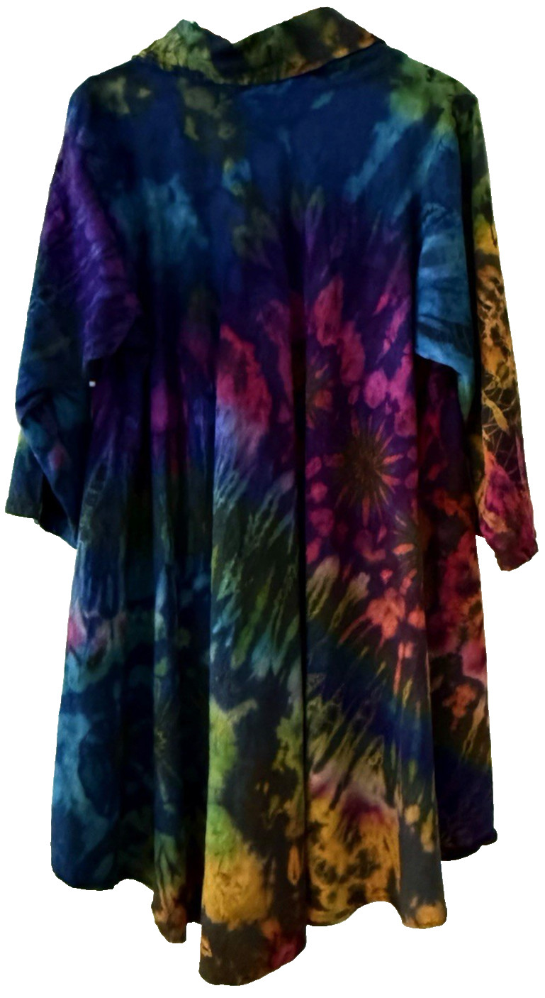 Tucan Hand Tie Dye Trapeze 100% Cotton Jacket Coat Dress Mesilla, NM Women’s L