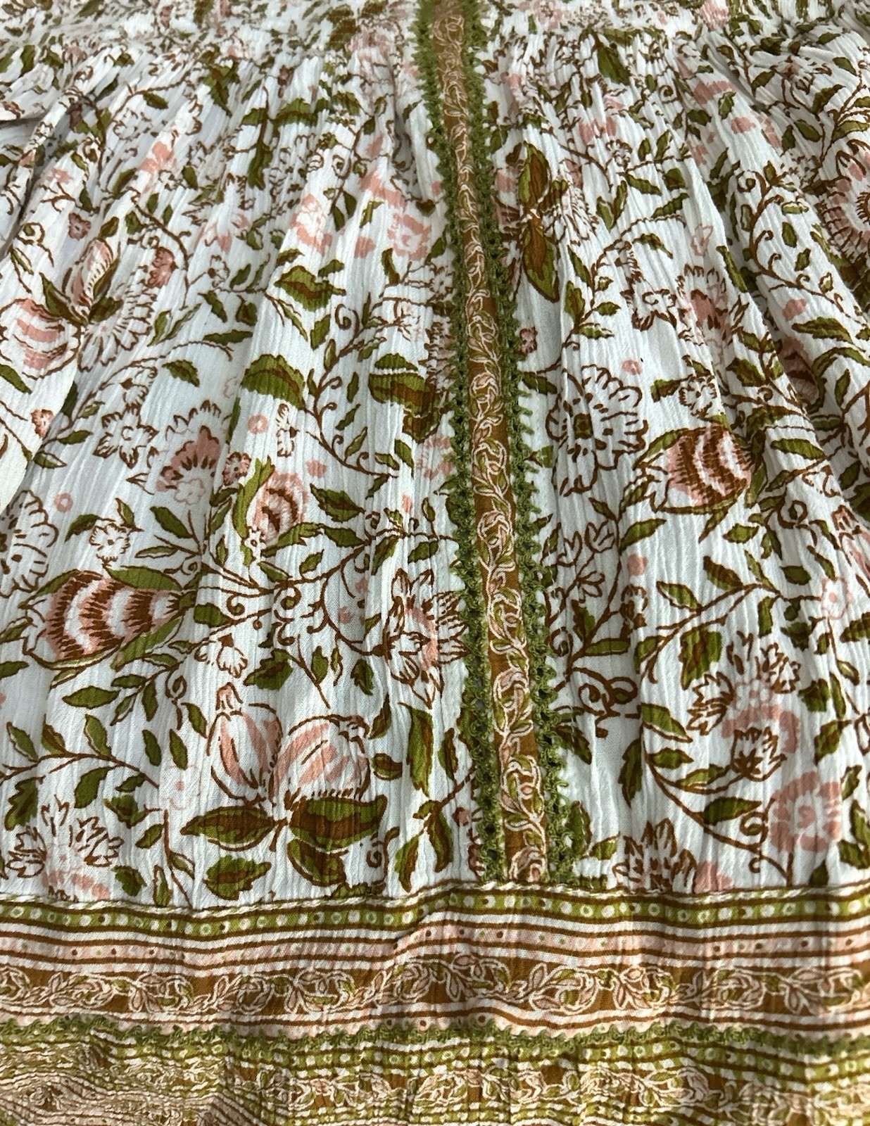 Poupette St Barth Carine Mini Dress , Pink & White W Green Embroidery Size S