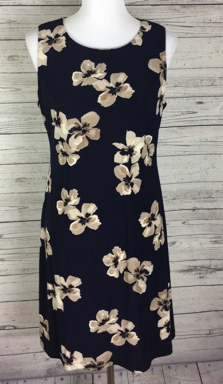 Harper Rose Shift Dress Women’s Size 6 Black Tan Floral Sleeveless Stretch