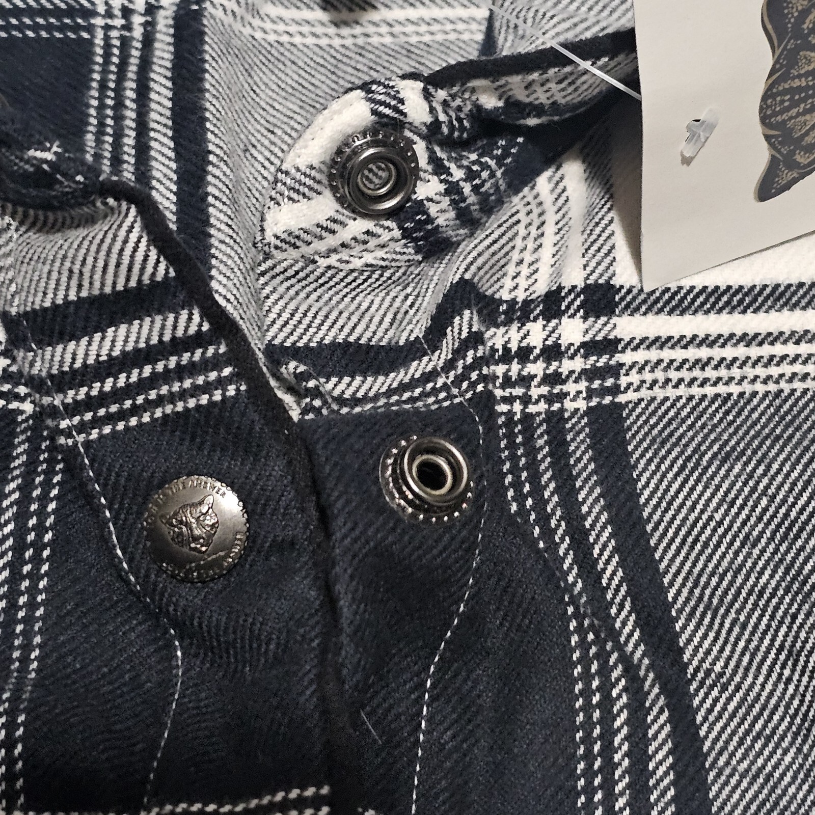 Lita by Ciara Revolve 100% Cotton Snap Button Down Plaid Black White $248 Sz XS