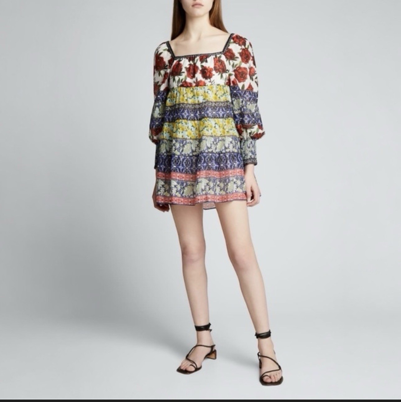 Alice + Olivia Rowan French Quarter Multi Patchwork Floral Silk Blend Dress S