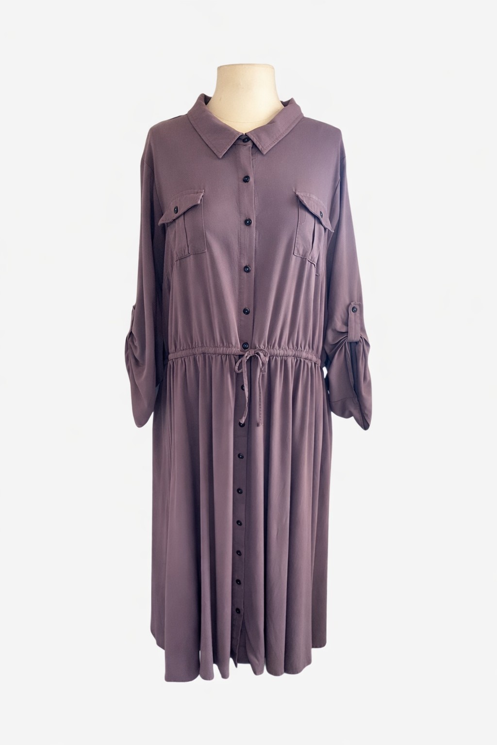 Torrid Shirt Dress Womens Size 5 Brown Utility Button Front Drawstring Midi