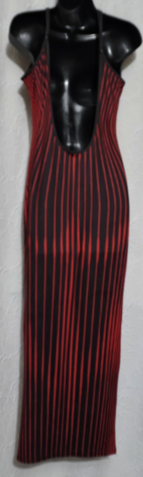 SHEIN Red & Brown Print Bodycon Spaghetti Strap Low Back Maxi Dress Sz M