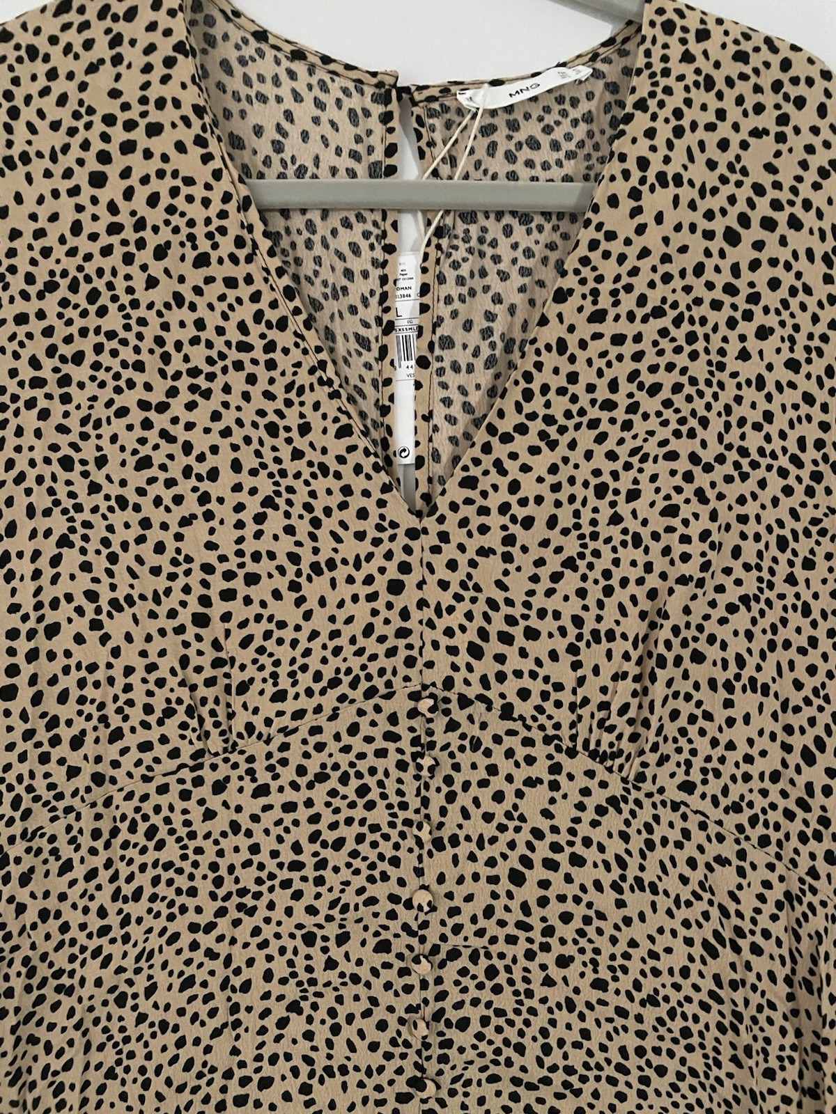 MNG Beige/Black Leopard Print V-Neck Maxi Dress 3/4 Sleeve XL