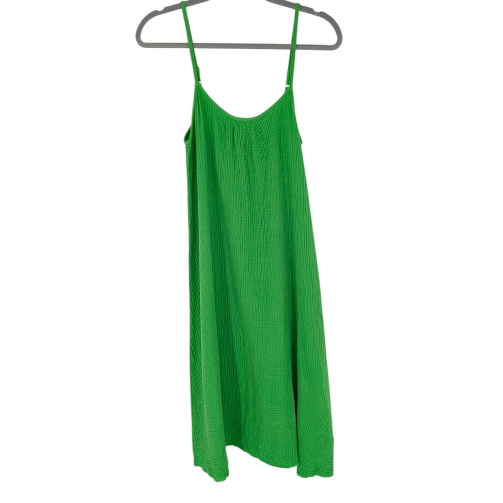 Nation LTD Adele Midi Dress Gauzy Cotton Relaxed Summer Lime Green Size XS