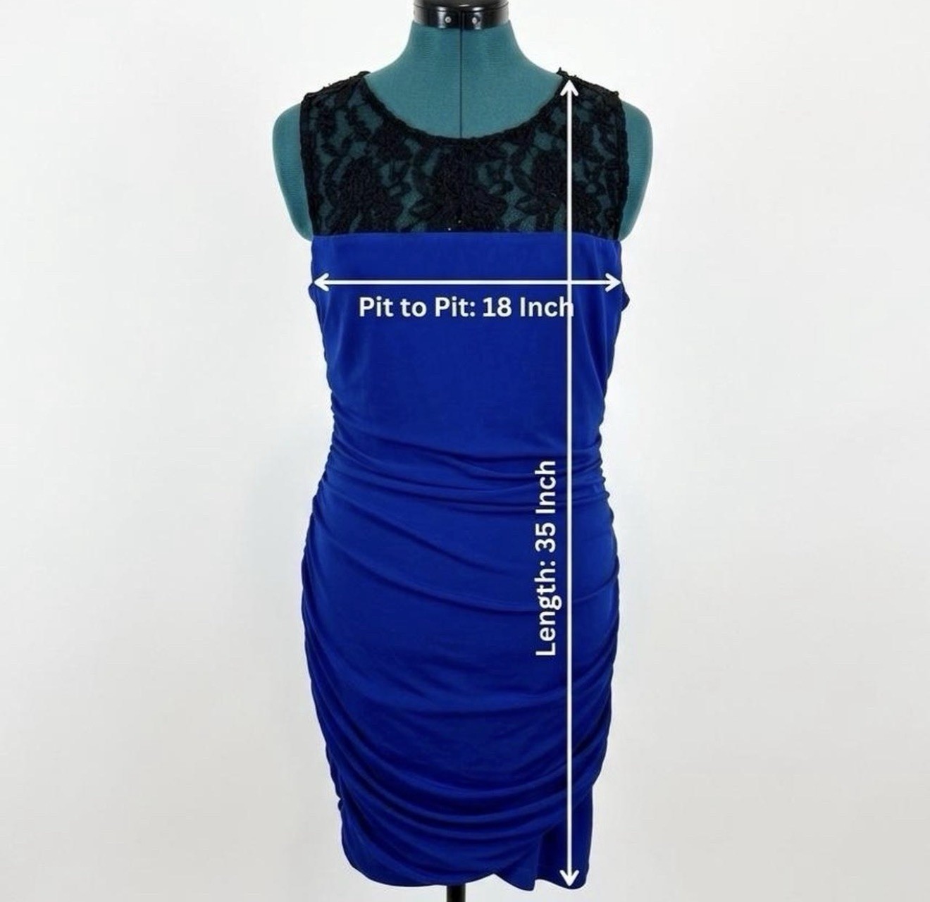 BCX Women’s Blue Black Solid Round Neck Sleeveless Ruched Sheath Dress XL