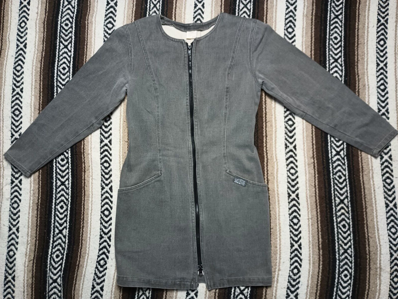 Jimmy’Z Vtg 80s Dress Gray Denim Women Size 9 Surfer Skater skirt Long Sleeve