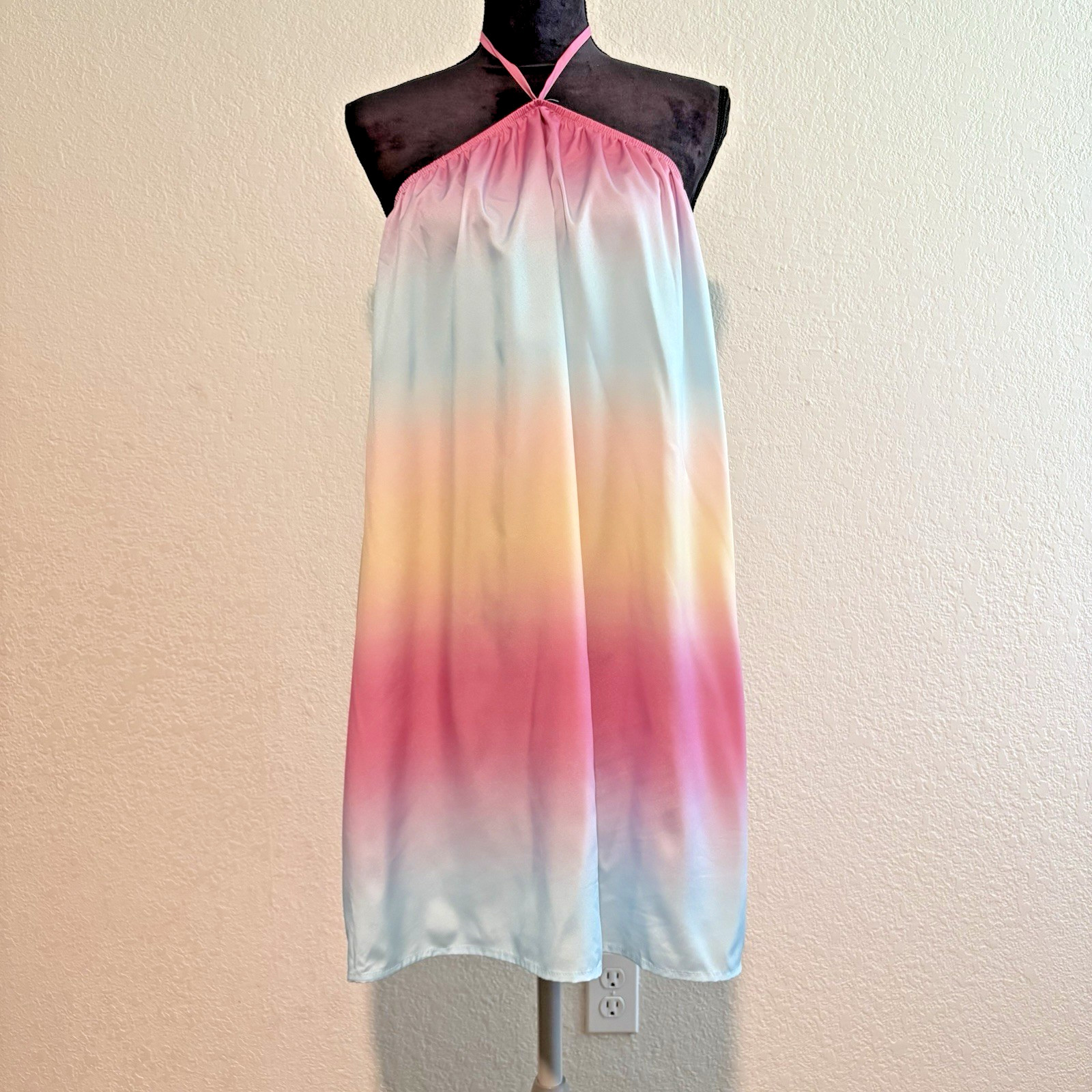 Rainbowcore Halter Dress Women 1X Pastel Ombre Gradient Beach Mini Cover Up