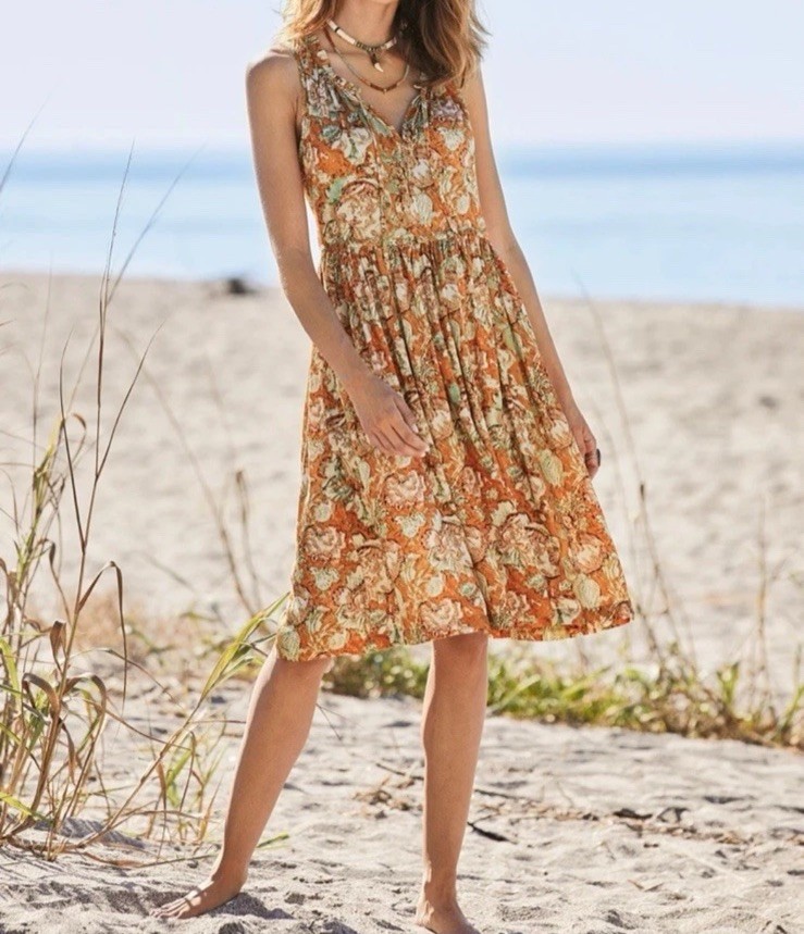 Peruvian Connection Matanzas Tank Dress Sz 8 Floral Bohemian Cottagecore Harvest