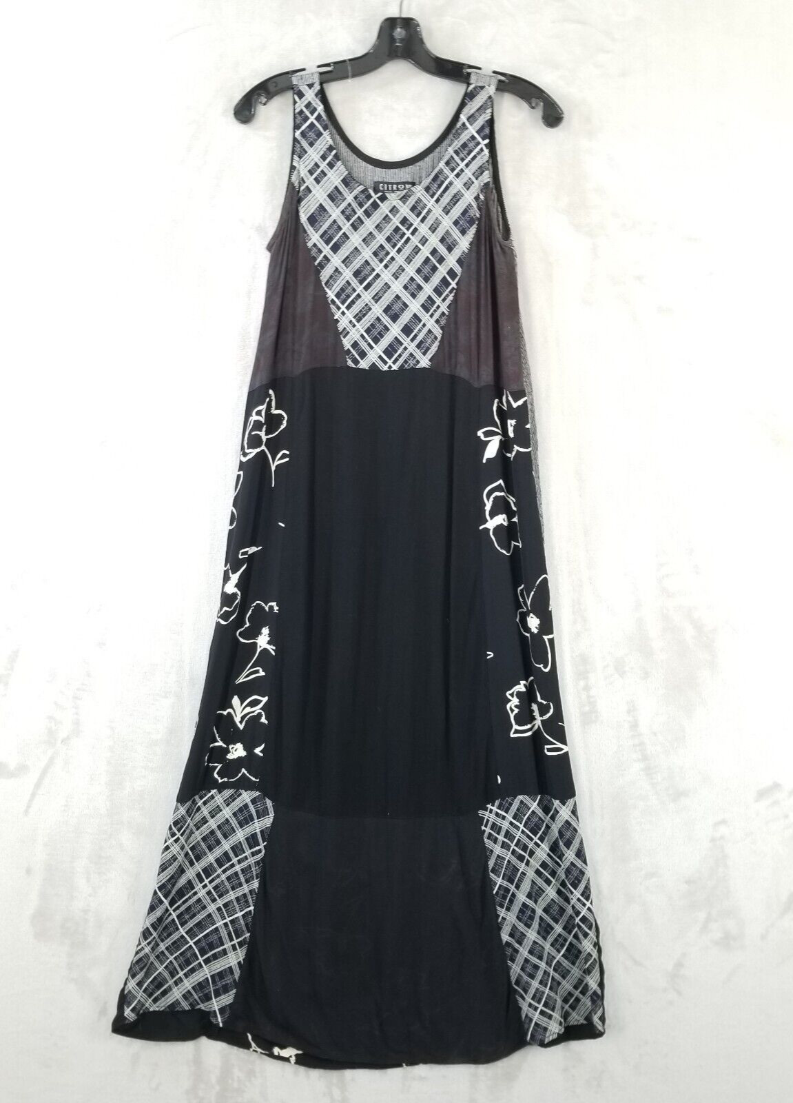 Citron Maxi Dress Women S Patchwork Plaid Floral Sleeveless Flowy Art Hippie