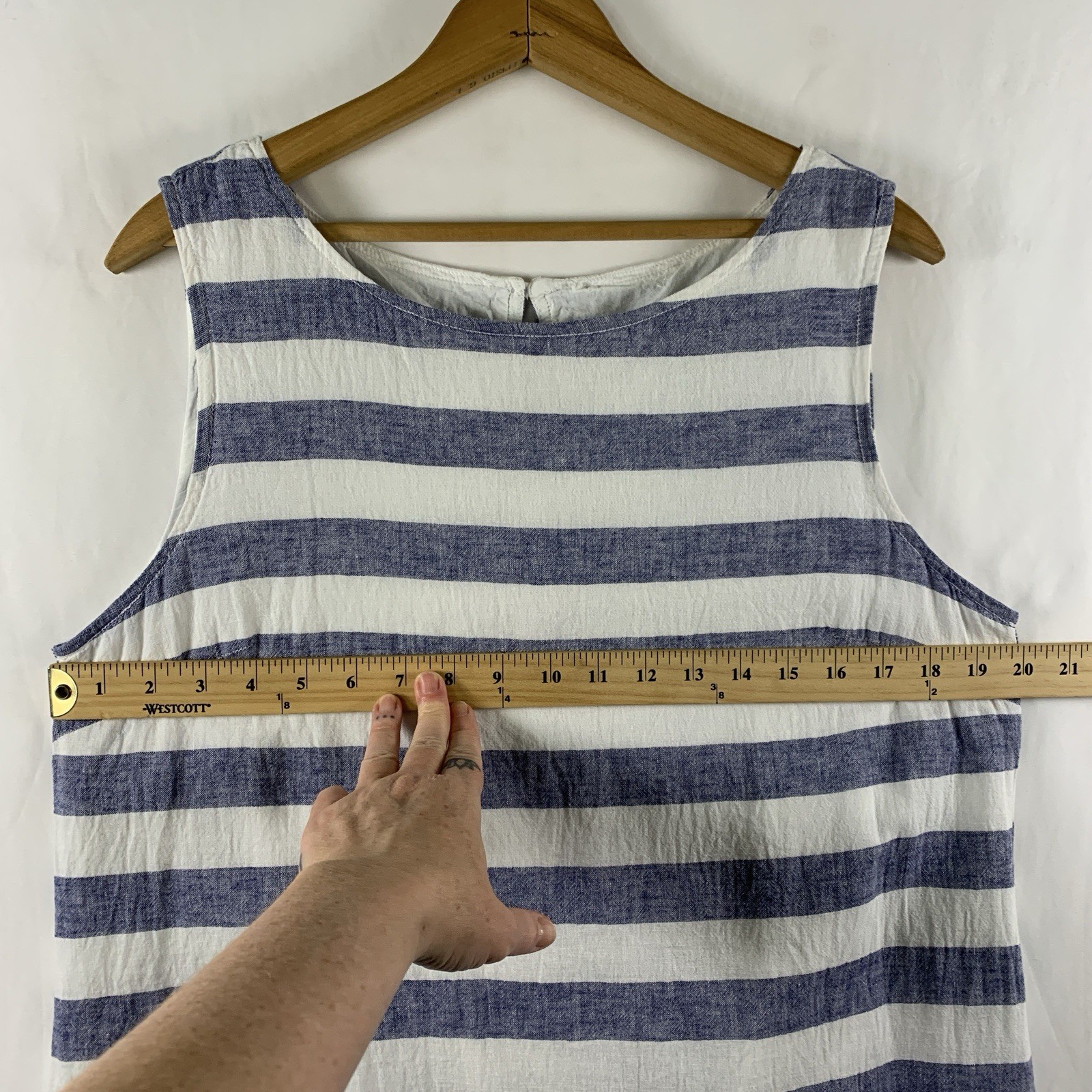 Womens Linen Blend Striped Shift Dress Sz M Fisherman Coastal Nautical Beachy