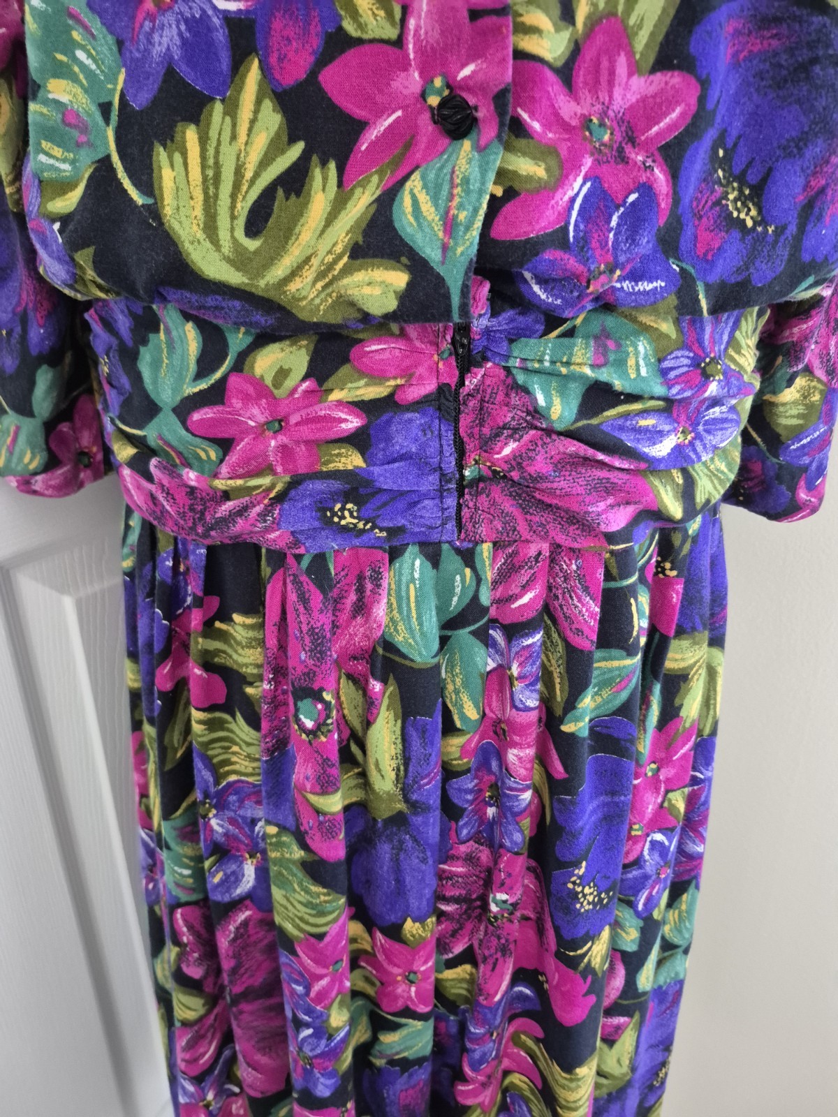 JLT Just Like That Womens Floral Long Sleeve Crew Neck Button 80s Vintage – L