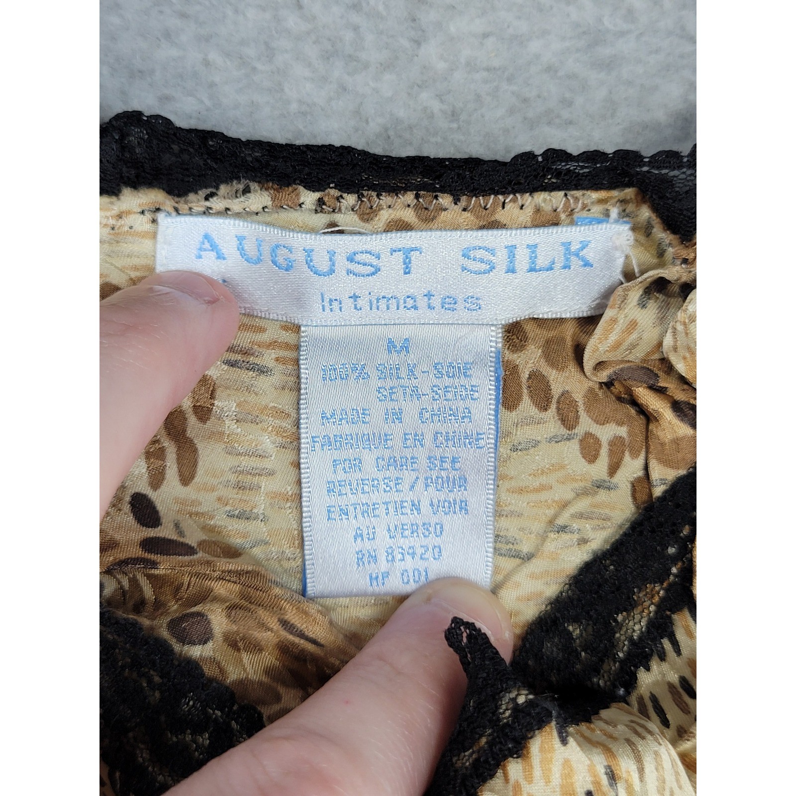 August Silk Intimates Womens Medium 100% Silk Leopard Print Lace Slip Dress Y2K