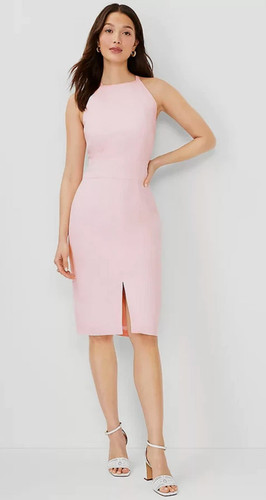 NEW ANN TAYLOR PINK PETITE LINEN BLEND HALTER SHEATH DRESS SZ 4P
