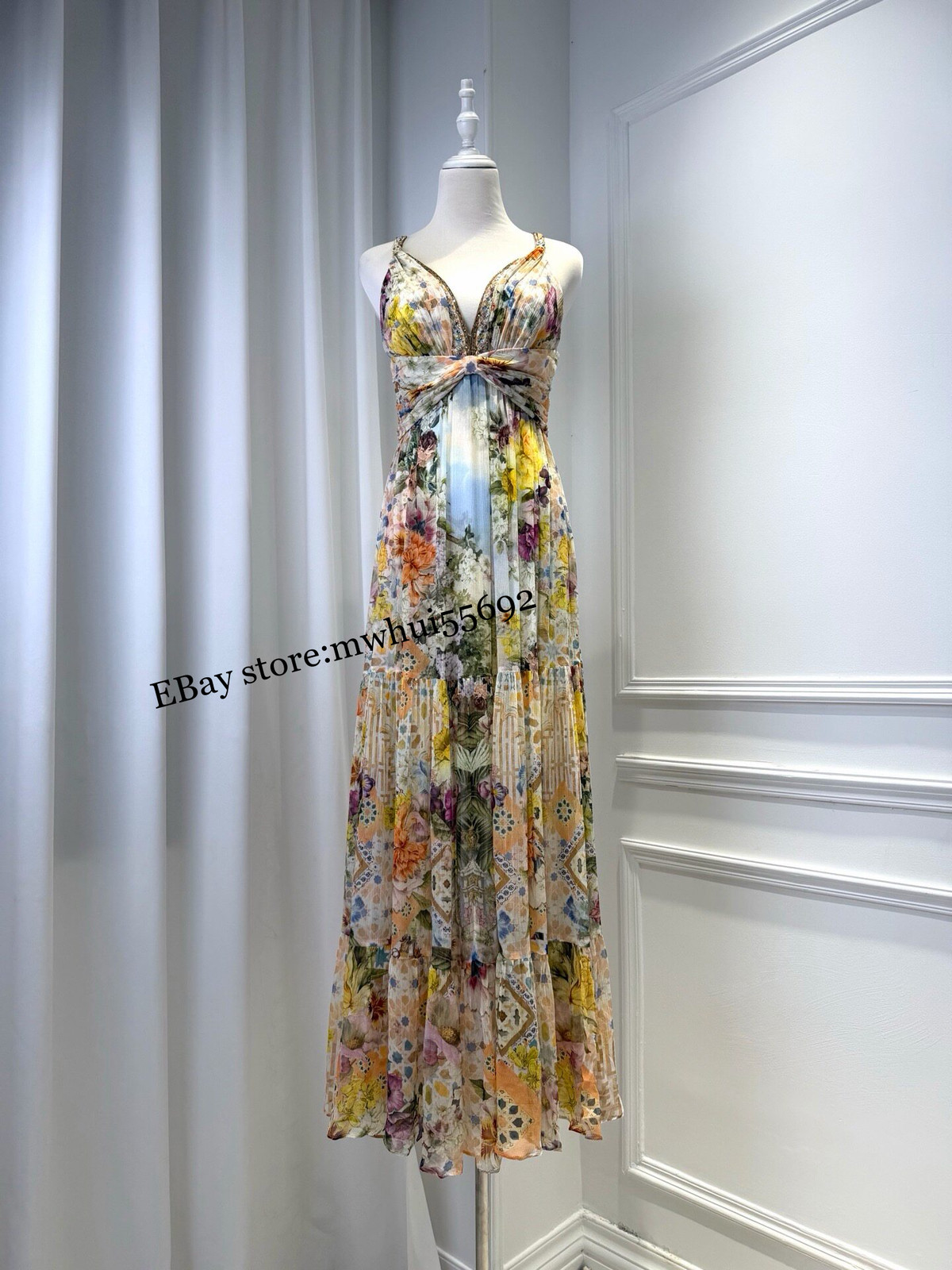 CAMILLA luxury elegant temperament holiday Maxi Dresses V-neck sleeveless 2026