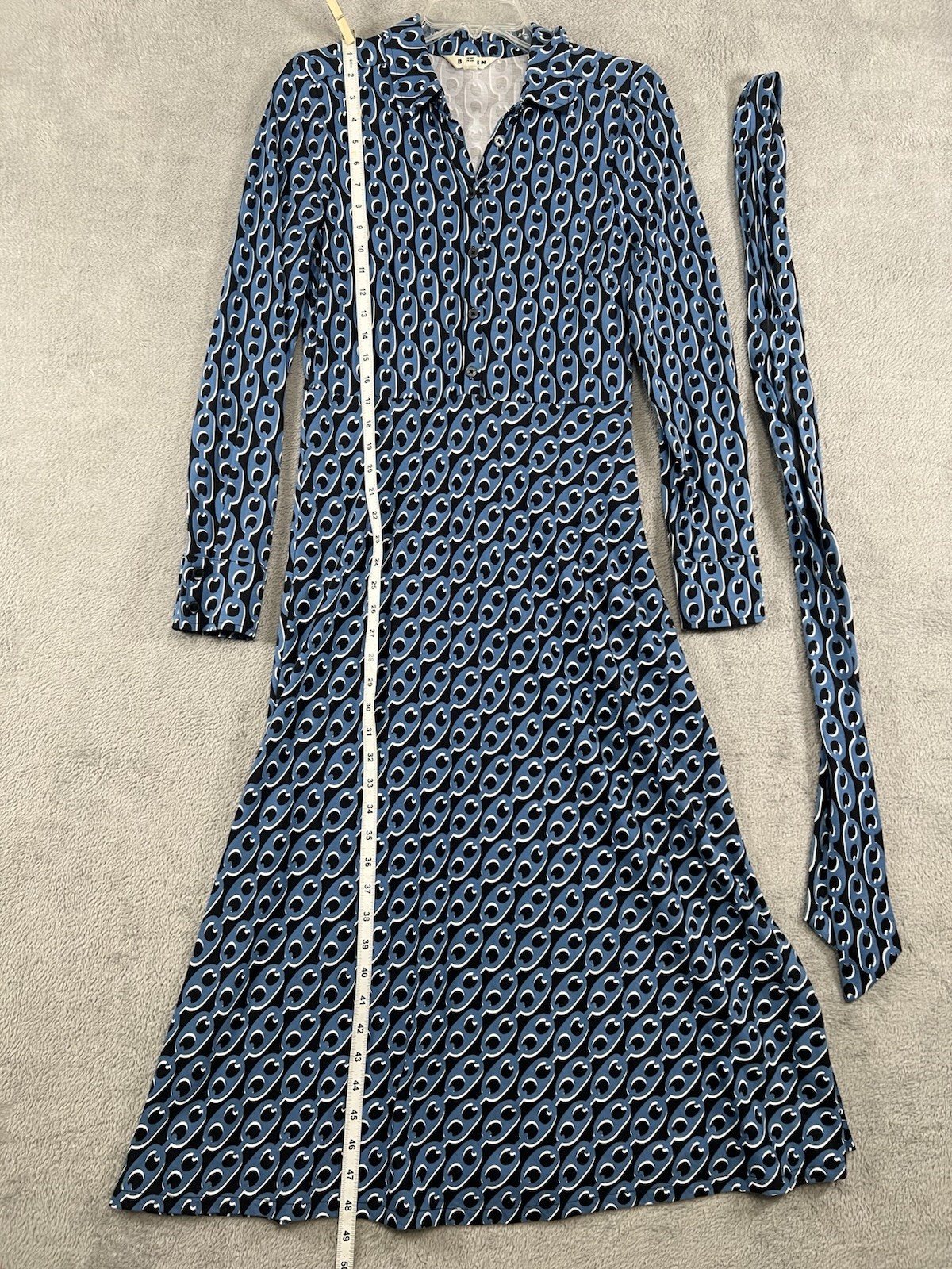 Boden Womens 8R Laura Chain Link Jersey Knit Belted Midi Shirt Dress