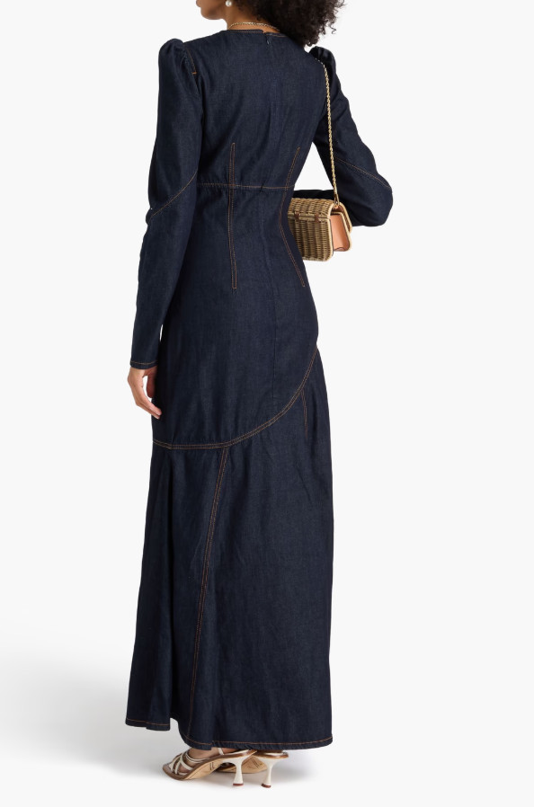 AUTH ZIMMER MANN ILLUSTRATION DENIM MAXI DRESS NIGHT SKY Sz 0