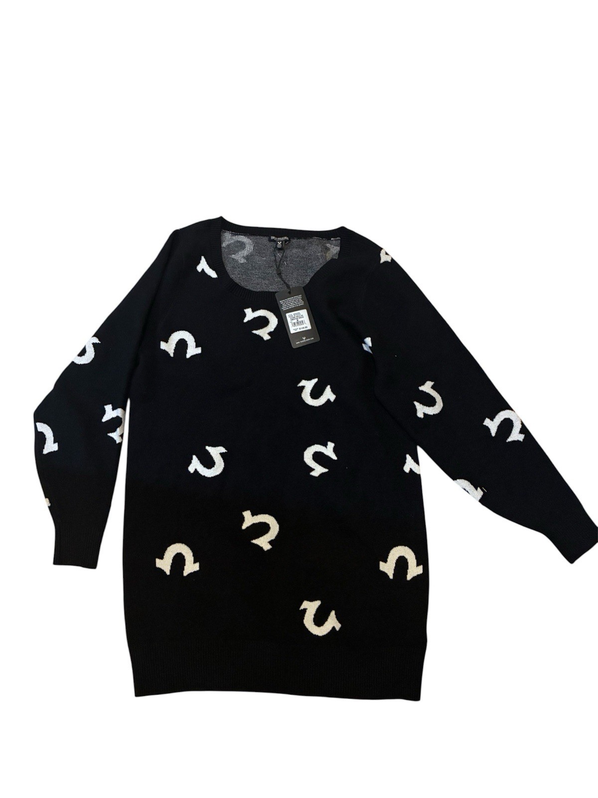 True Religion Horseshoe Logo Scoop Neck Sweater Black Dress Women Size M (E4)