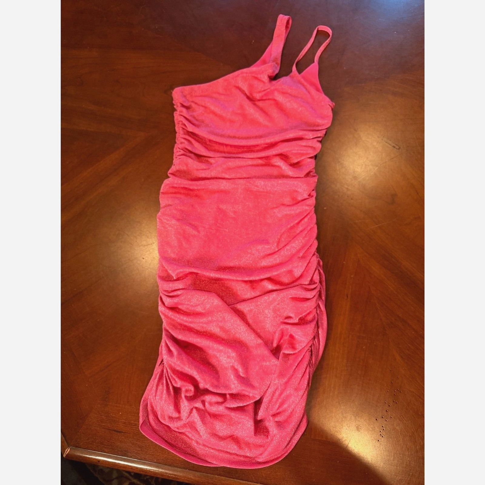 Superdown Pink Metallic Asymmetrical Bodycon Mini Dress | Double Strap | XS