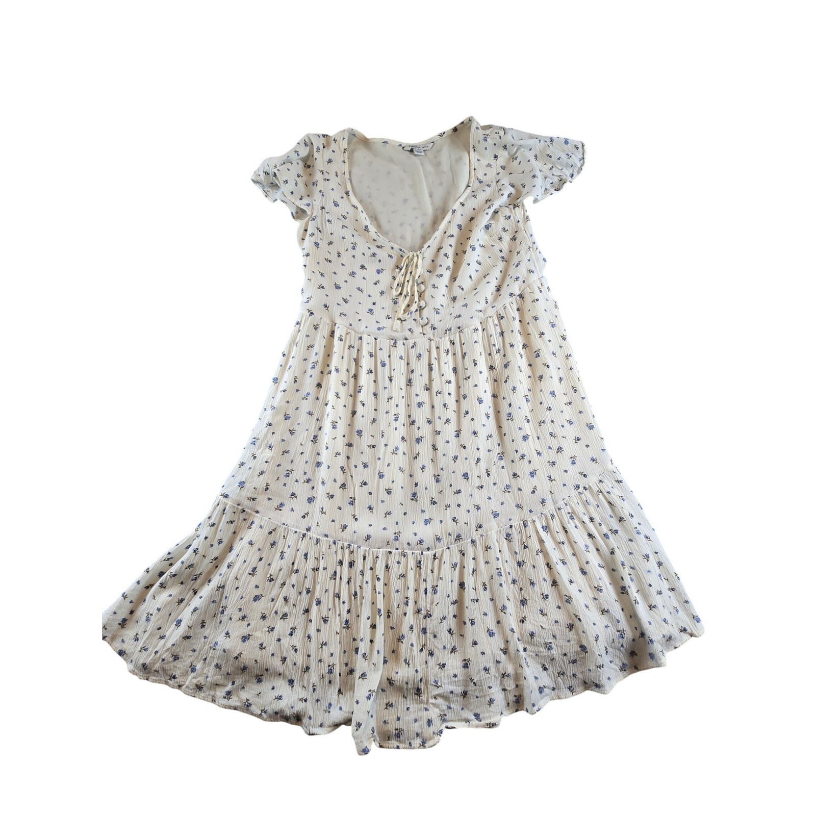American Eagle Floral Babydoll Dress Cream Blue Ditsy Mini Tiered Gauze XS