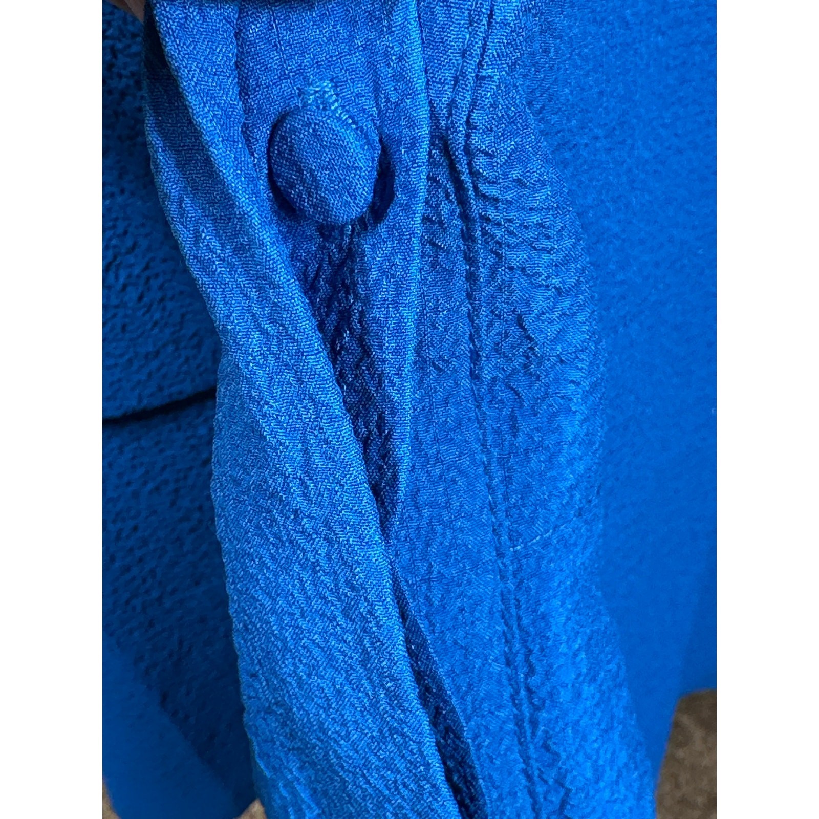 Calvin Klein Midi Button Front Dress Self Tie Textured Blue Sz 2 Office Career