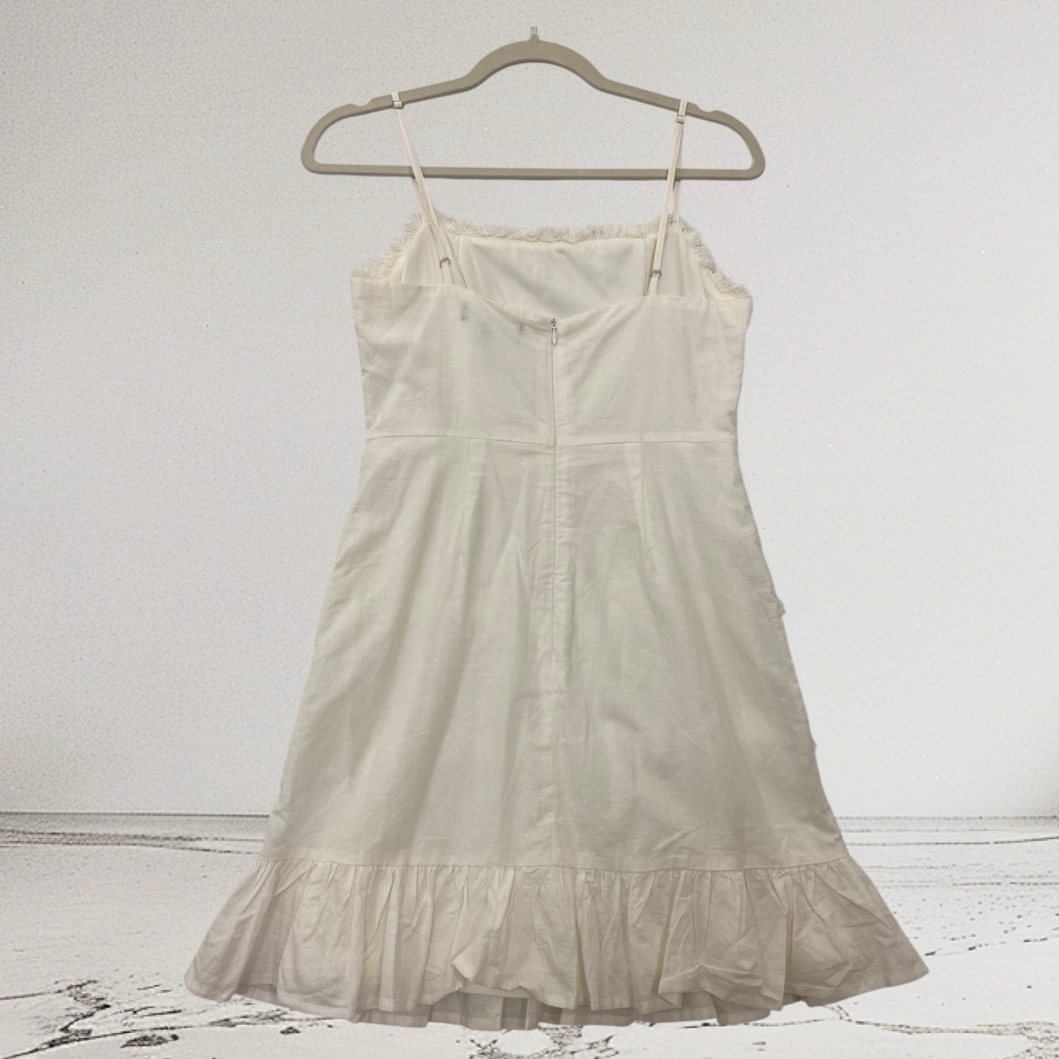 Womens Linen Blend Fringe Trim Mini Dress Size Small Boho Summer Resort Chic