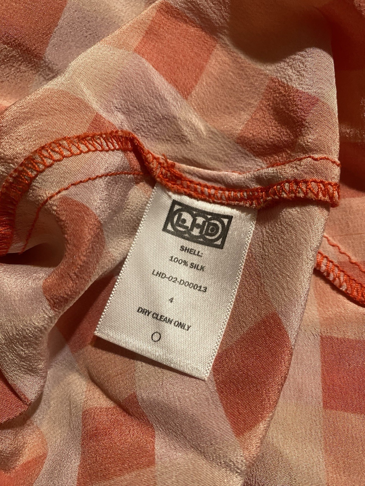 LHD 100% Silk Orange Pink Gingham Halter Mini Dress Open Back Size 4
