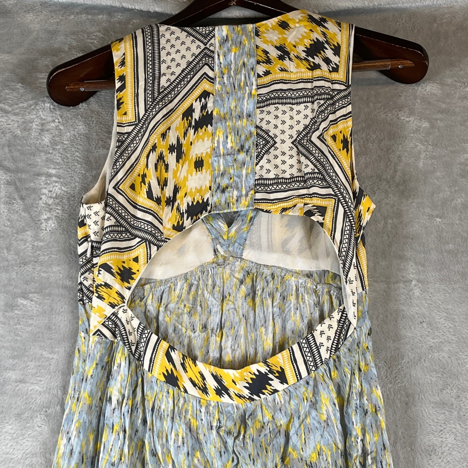 Zara Open Back Maxi Dress Ikat Boho Festival Vacation Side Slit Sleeveless M