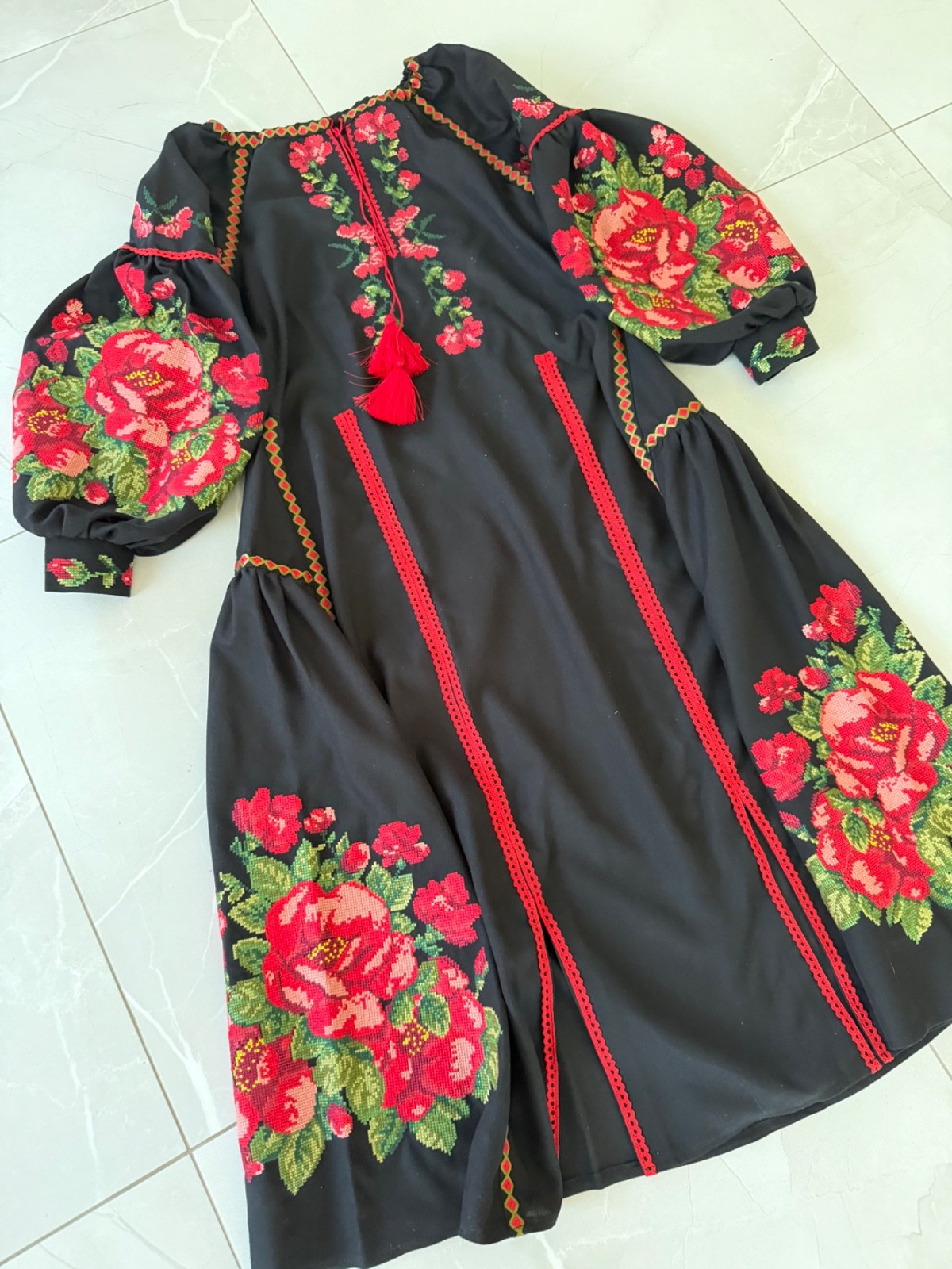 Women’s Ukrainian Embroidered Maxi Dress Vyshyvanka Boho Floral Linen S-XXXL