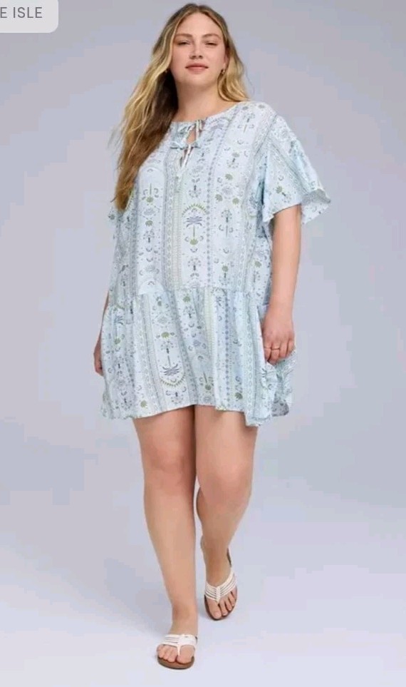 NWT BELLE ISLE BY TORRID Blue Palms Short Sleeve Popover Mini Dress Sz 2 2X 18