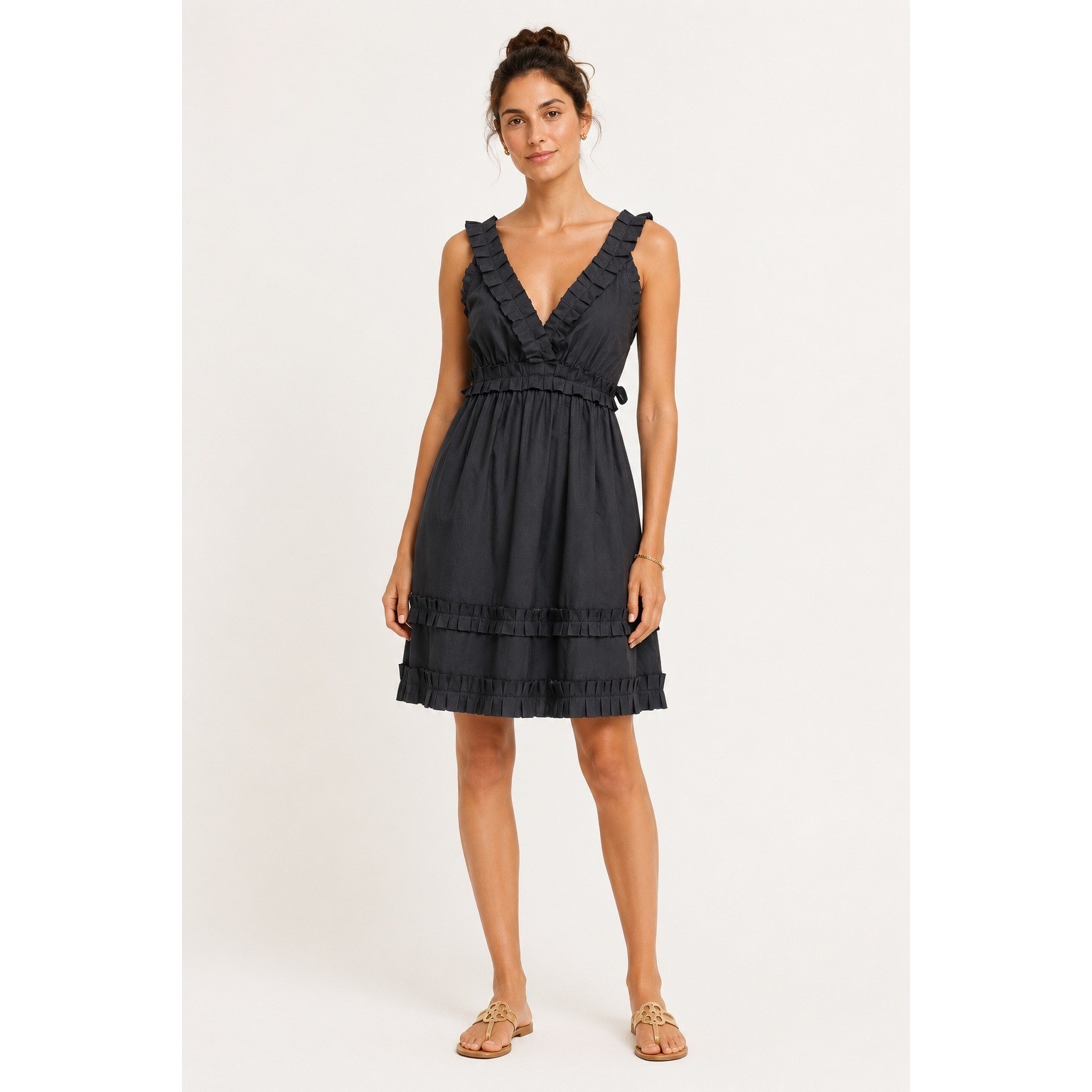 Anthropologie Left of Center Women Size 0 Black Ruffle Dress Coquette Old Money