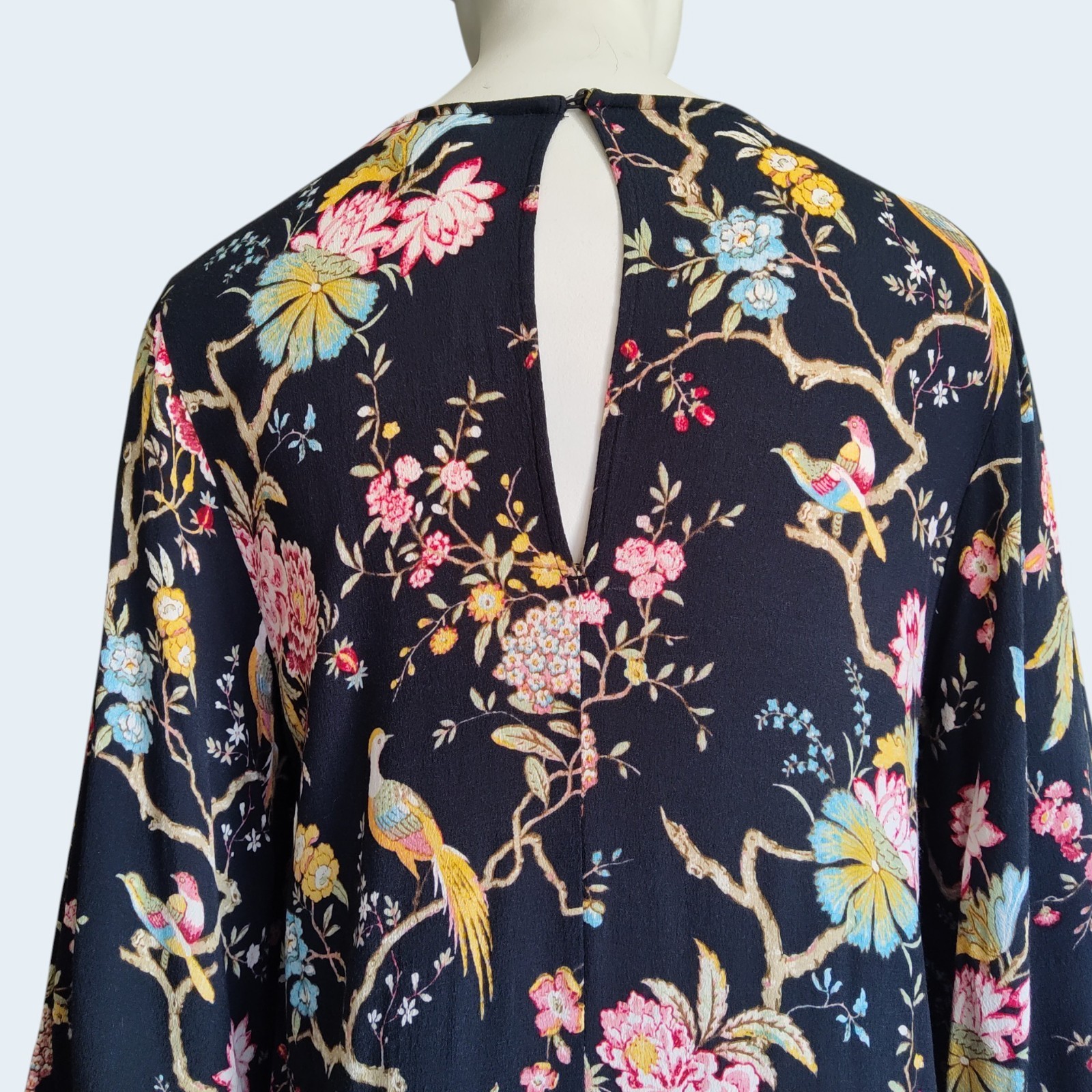 GP & J Baker x H&M Shift Dress Chinoiserie Floral Bird Print Kimono Sleeve Sz 4