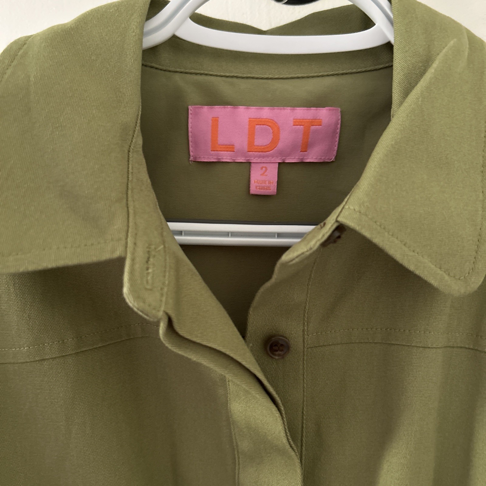 LDT Dax Tie Waist Button Down Collar Short Sleeve Sheath Shirt Dress Size 2