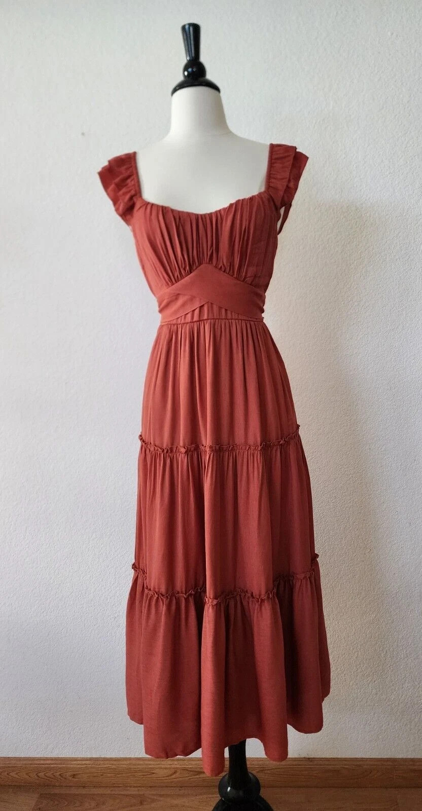 New Anthro Midi Dress Size Medium Rust Orange Coquette Bow Brunch Wedding