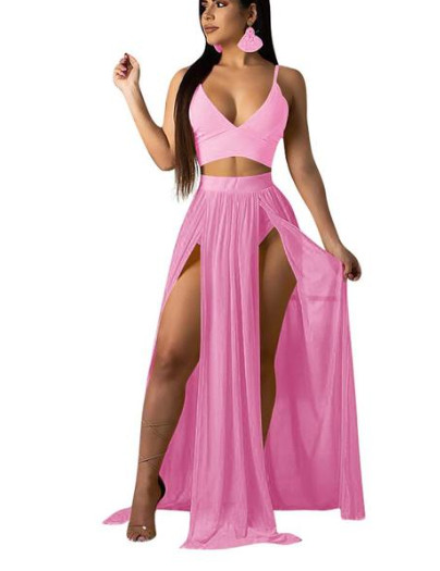 Crop Top High Side Split & Romper Skirt.