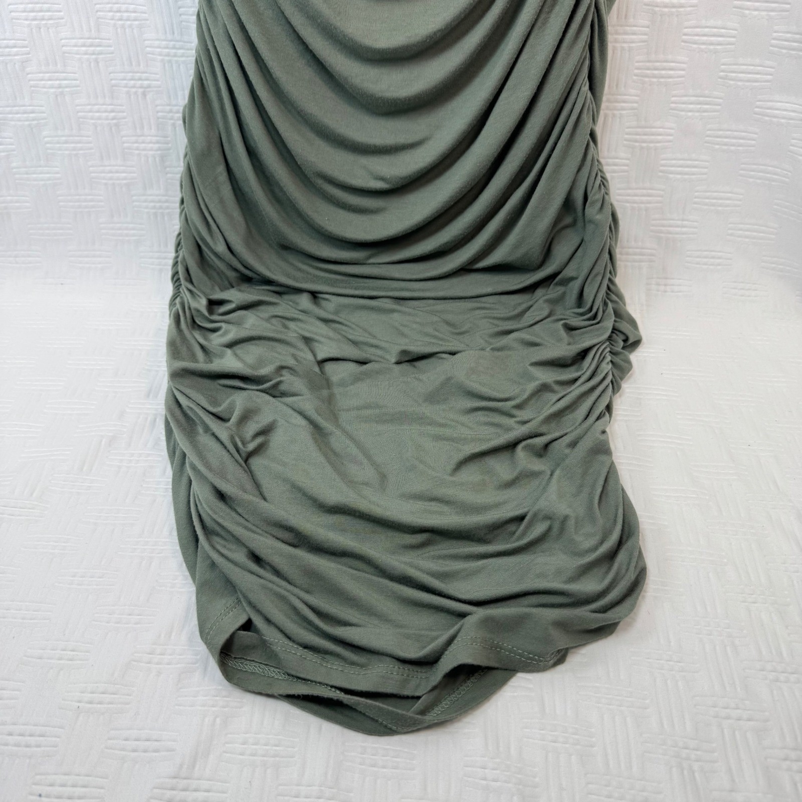 Windsor Olive Green Ruched Bodycon Midi Dress Spaghetti Strap / Sku 0241
