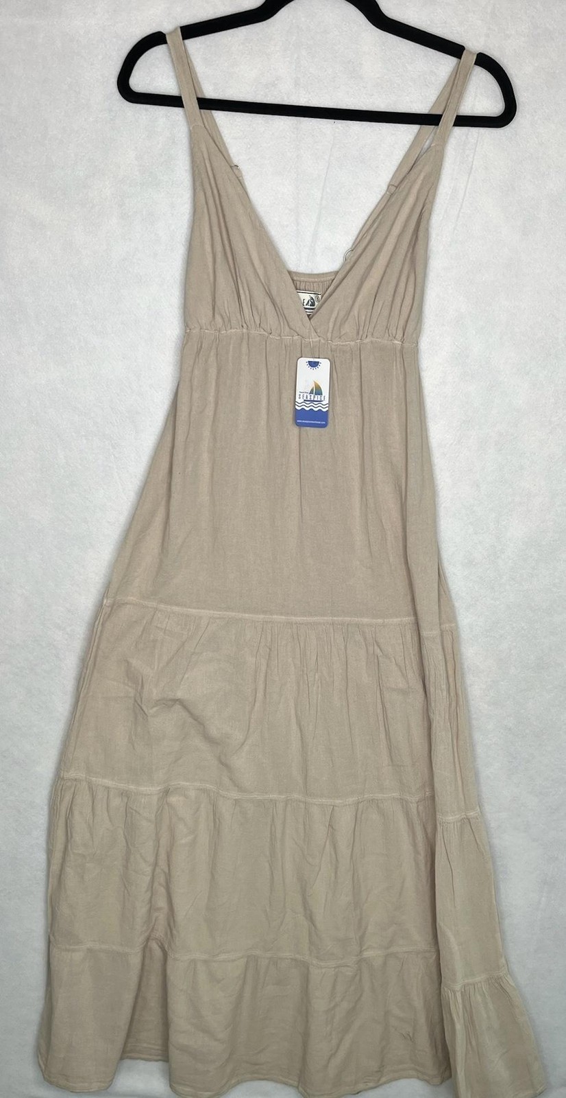 Seaspice Resort Dress Small Beige Midi Sundress Adjustable Peruvian Cotton NEW